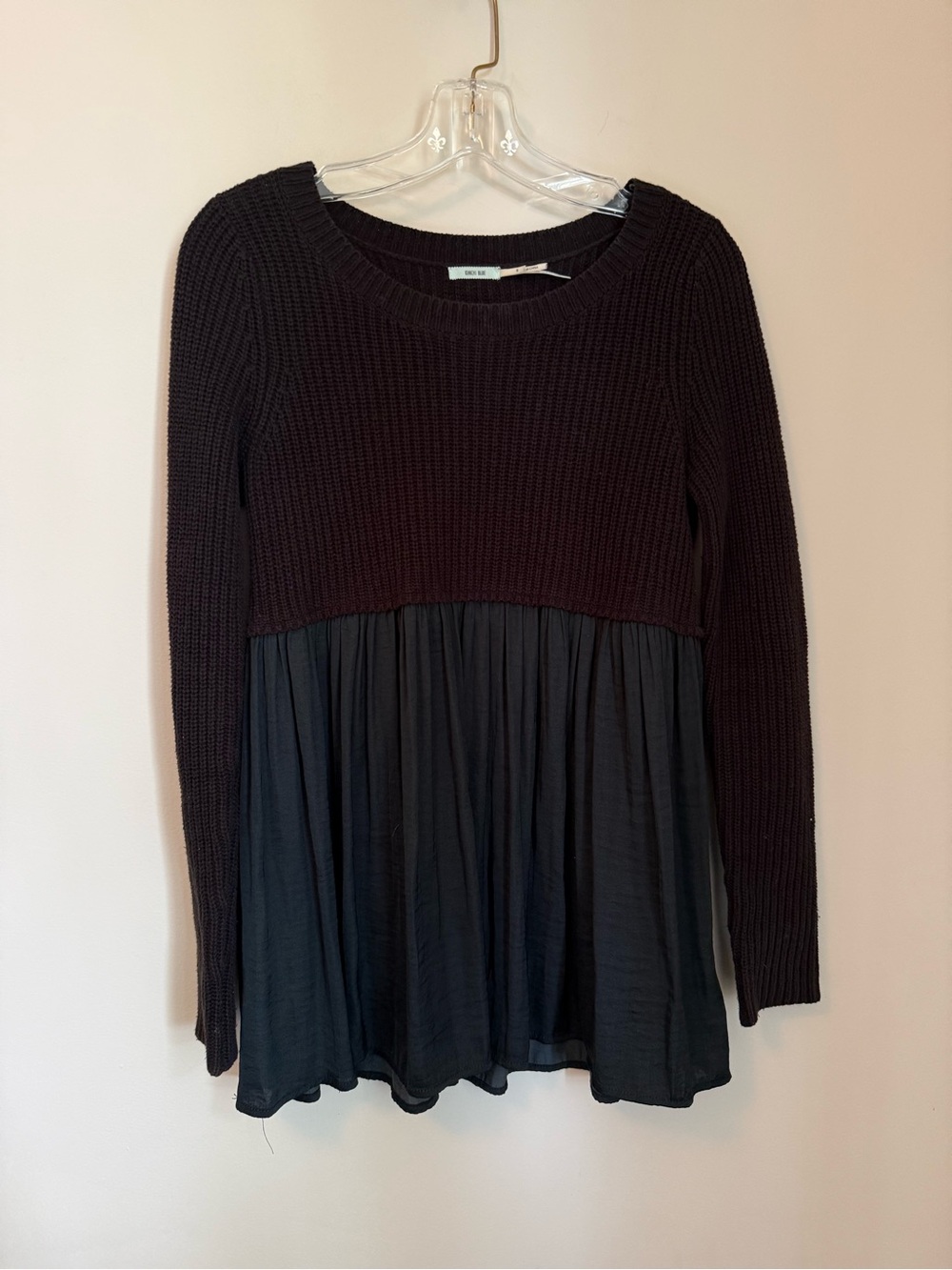 Kimchi Blue Women's Black Mixed-Knit Long Sleeve Top